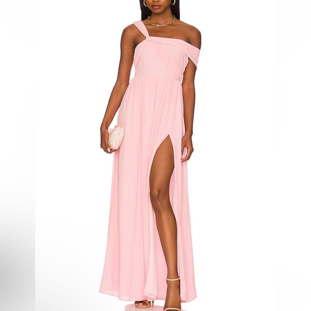 NBD Kinsley gown maxi dress pink chiffon draped Revolve M